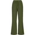 thumbnail image 4 of SOMER Pants for Women Flowy Casual Drawstring Waist Wide Leg Loose Linen Palazzo Pants with Pocket Dark Green, 4 of 5
