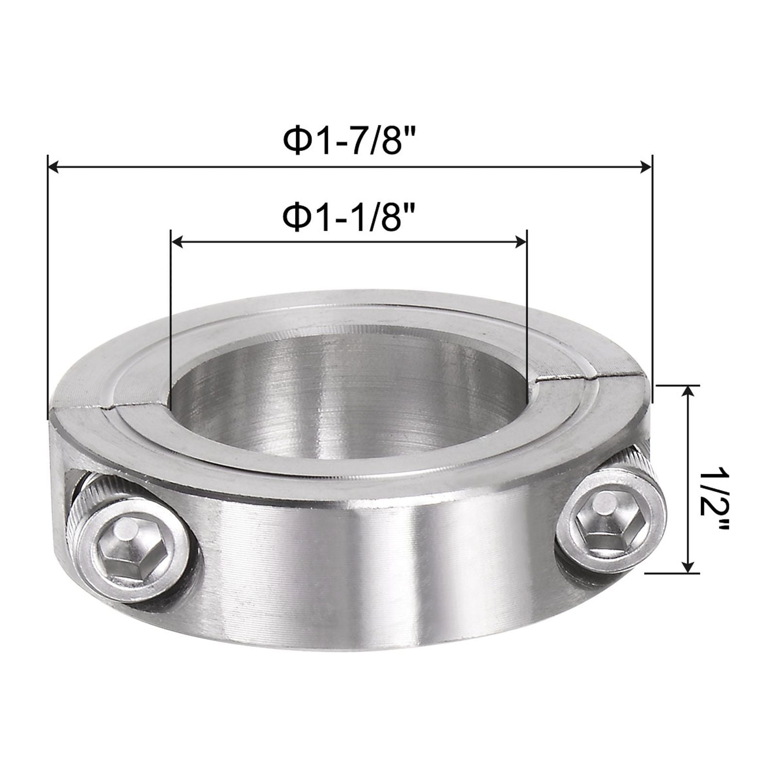 2 Packs Double Split Clamp-On Shaft Collar 1-1/8 ID Two-Piece Clamping Collar 1-7/8 OD, 1/2 Width Stainless Steel