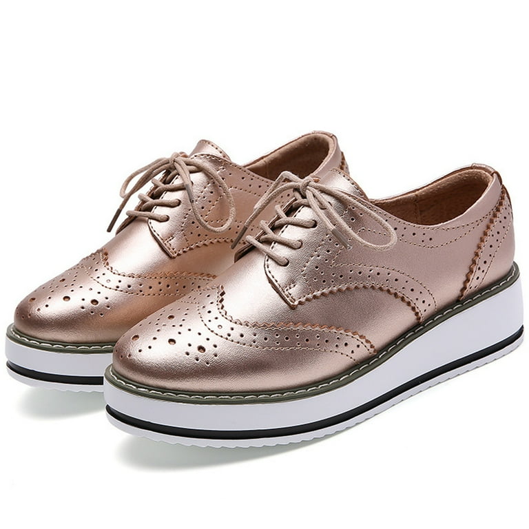 hopeusnice Women's Platform Oxfords Lace Up Shoes Breathable