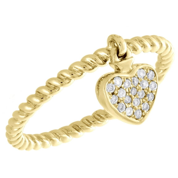 10K Yellow Gold Round Diamond Dangling Heart Braided Right Hand Ring 1/10 Ct.