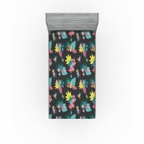Ambesonne Nature Life Fitted Sheet, Colorful Design Jungle, Twin Size, Mustard and Pastel Pink