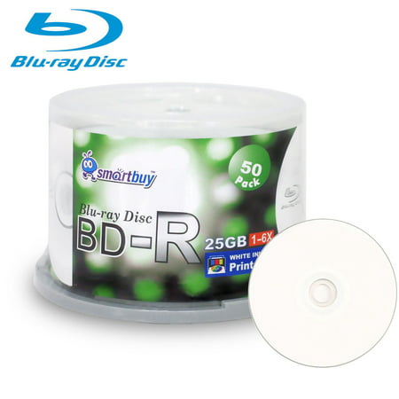 Smartbuy 50 Pack Bd-r 25gb 6x Blu-ray Single Layer Recordable Disc Printable White Inkjet Blank Data Video Media 50 Disc