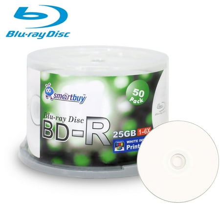 2 Part Blank Smartbuy 50 Pack Bd-r 25gb 6x Blu-ray Single Layer Recordable Disc Printable White Inkjet Blank Data Video Media 50 Disc Spindle ()
