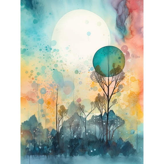 Winter Forest Landscape Dreamland Partial Sun Eclipse and Snowfall over Trees Modern Watercolour Large Wall Art Poster Print Thick Paper 18X24 Inch