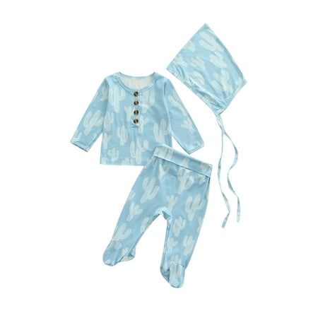 

Qiylii Baby’s Cactus Pattern Clothes Set Long Sleeve Tops+Footed Trousers+Hat