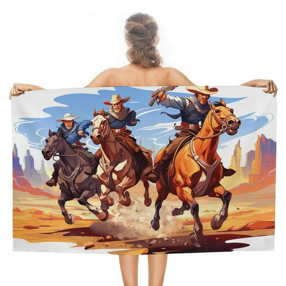 Vintage Western Cowboy Beach Towel – with A Unique Design, Extra Large,XL (32”x 63”) for Kids & Adults