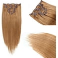 thumbnail image 2 of Aorsher Clip in Hair Extensions Human Hair, 7Pcs Golden Brown Double Weft Silky Straight, Remy Human Hair, Thick Clip in Real Hair Extensions for Women, 24Inch, 2 of 6