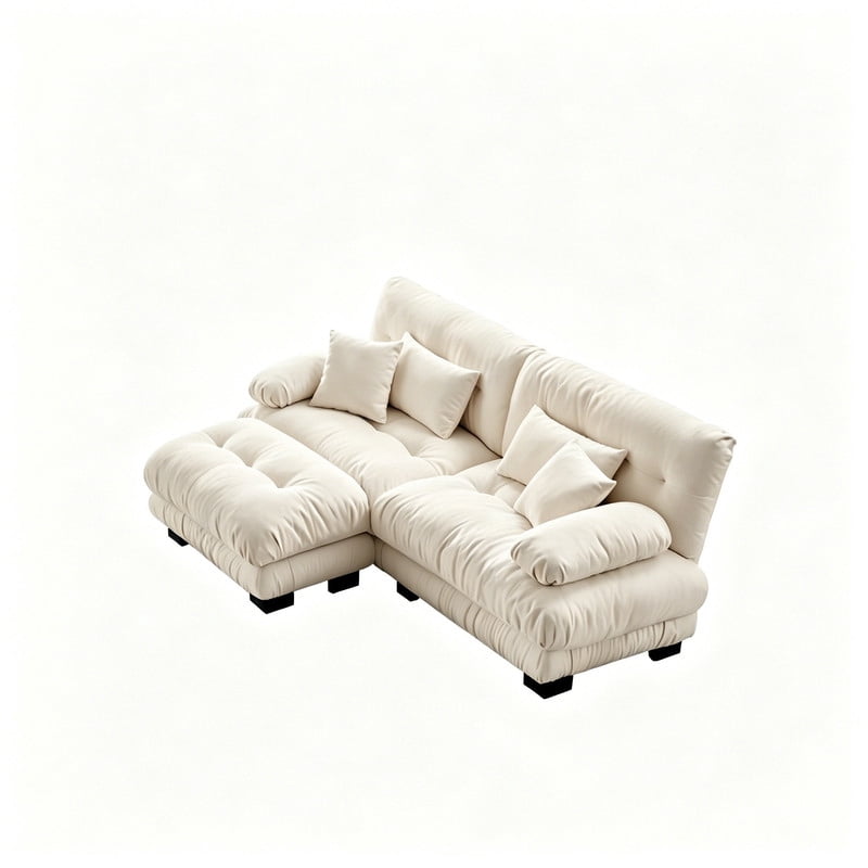 ANPPORT Cloud Couch Sleeper Sofa, Chenille Light Coffee 2-Seater Modular Sofa with 1 Ottomans, 2 Lumbar pillows,2 Pillows, Comfy Deep Seat Cloud Sofa, Convertible L-Shaped Floor Couch for Living Room