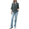thumbnail image 2 of INSPIRAR CHIC Blusas de Manga 3/4 para Mujeres, Cuello en V, Flores, Mangas con Volantes, Elegantes y Casuales, Túnicas de Verano, Camisetas S, Negro, 2 of 6