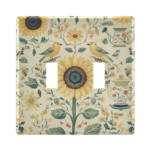 Yayeee Toggle Light Switch Wall Plate 2-Gang 4.56"x4.48" Decorative Outlet Cover, Floral Birds Pattern