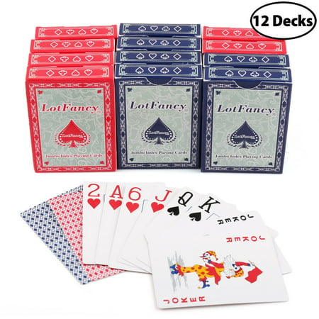 Playing Cards, 12 Decks of Jumbo Index Cards (6 Blue 6 Red), Poker Size, for Texas Hold'em, Blackjack, Pinochle,