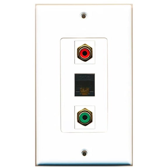 RiteAV - 1 Port RCA Red and 1 Port RCA Green and 1 Port Cat6 Ethernet Black Decorative Wall Plate Decorative