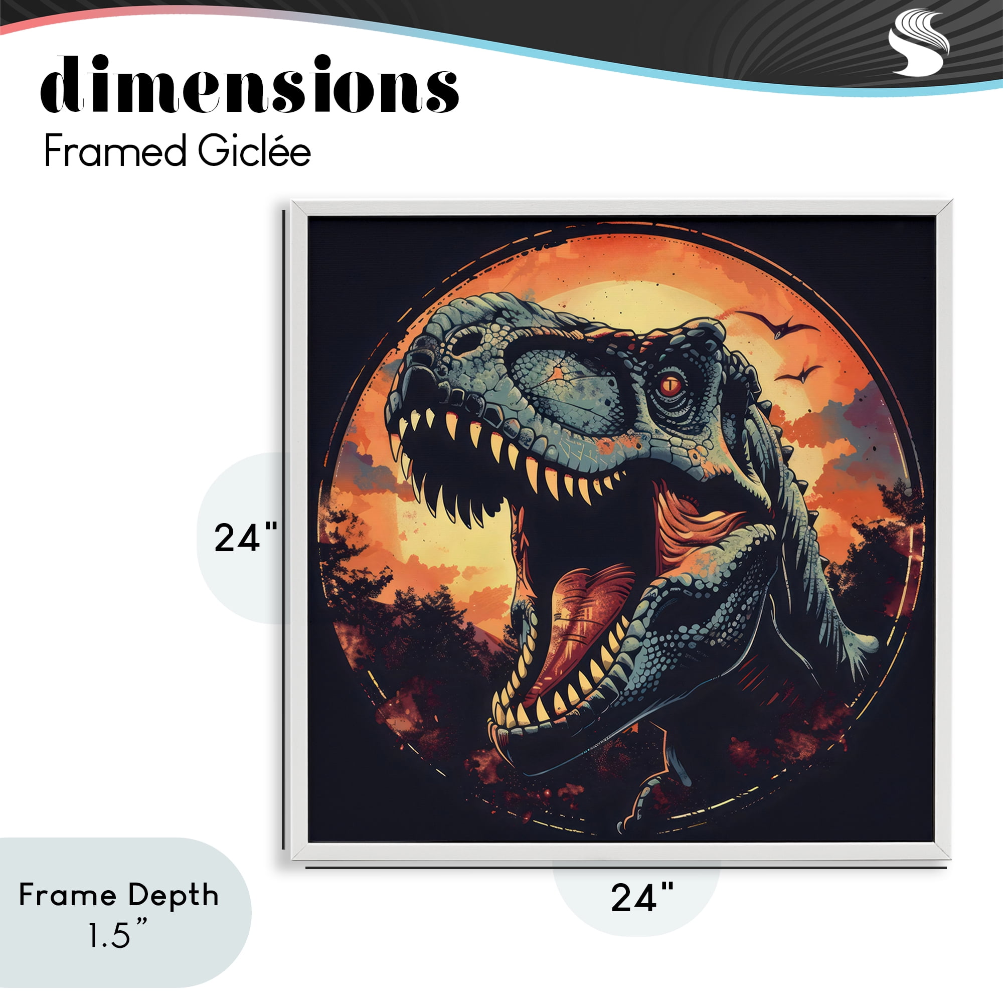 Stupell Industries Ancient Dino Roaring at Sunset White Framed Giclee Art, design by Creative Studio
