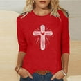 thumbnail image 2 of DDAPJ pyju Jesus Shirts for Women Christian Cross Graphic 3/4 Sleeve Tops Happy Easter Gift Crew Neck Blouses Spring Casual Tshirt Red XL, 2 of 6