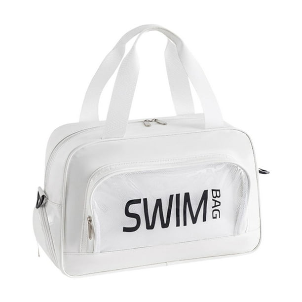 Bolsa de playa con compartimento para zapatos y cremallera, elegante bolsa de piscina para parque acuático. Blanco
