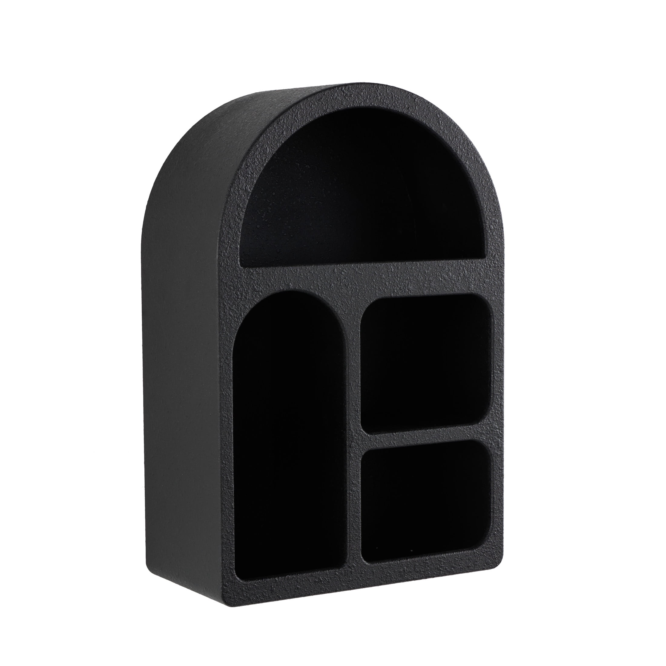 DecMode 16" x 8" Arched 4-Tier Black Geometric Wall Shelf with Rounded Block Shapes