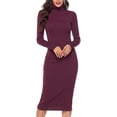 thumbnail image 5 of Elainilye Fashion Womens Dresses Plus Size Long-sleeve Solid Color Priming High-Necked Dress Slim Formal Dress,Red, 5 of 6