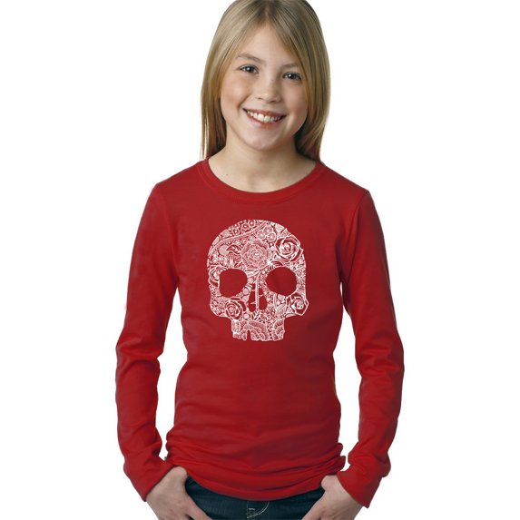 Girl's Word Art Long Sleeve - Flower Skull