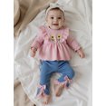 thumbnail image 5 of Miaouyo Toddler Baby Girl Fall Outfits Sunflower Embroidery Long Sleeve Round Neck Tops + Denim Flare Pants 2 Pcs Set, 5 of 9