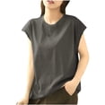thumbnail image 2 of T-Shirt for Women Crewneck Cap Sleeve Casual Loose Fit Solid Color Basic Minimalist Soft Lightweight Stretchy Daily Wear Athleisure Summer Tee Tops, 2 of 5