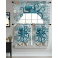 thumbnail image 3 of Teal Coastal Octopus Swag Valance and Tier Curtains 24'' Length Set, Nautical Starfish Coral Beach Light Filtering Kitchen Curtains, Tier Curtain Valances for Bathroom/Living Room/Bedroom/Café, 3 of 6