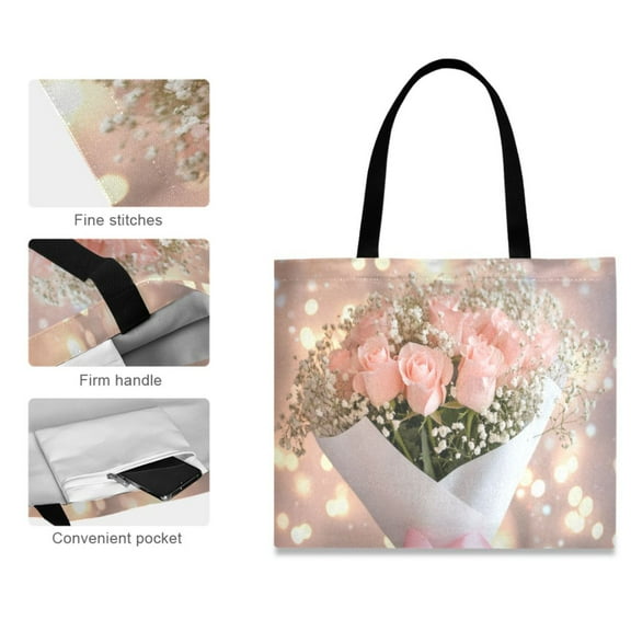 Canvas Tote Bag for Women Girls Design Print Pink Roses Tote