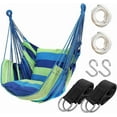 thumbnail image 1 of Hammock Chair Hanging Rope Swing Seat for Indoor Outdoor, Sturdy Cotton Weave Hammock Swing, Max 300Lbs Hanging Hammock Chair (Pole and Pillows NOT Included, Green), 1 of 7