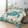 thumbnail image 2 of Turtle Comforter Set Ocean Themed Comforter Teal Blue Turtle Pattern Beach Comforter Soft Microfiber Bedding Sets Queen Size 4 Pieces Bedding, 2 of 9