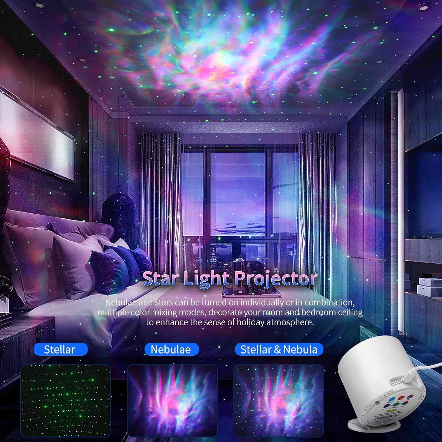 LED Night Light, Colorful Projector, Star Projector, Galaxy Projector,  Lights for Room, Starlight Projector, 7 Lighting Effects, SuitableFor  Bedroom and Party Decoration,Whrite - Walmart.com, image size:1500x1500