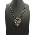 thumbnail image 2 of Stone Stud Crowned Fierce Lion Head Pendant w/ 5mm 24" Cuban Chain Necklace, Hematite/Black-Tone, 2 of 4