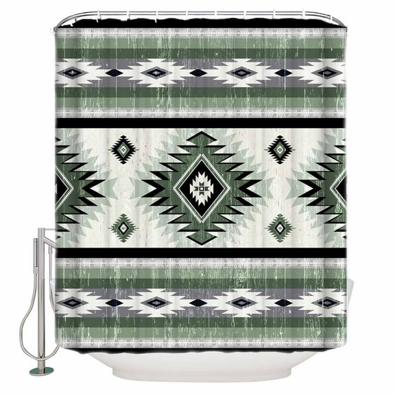 Small Stall Shower Curtain 48x72 Inch Narrow Half Size Sage Green Geometric Bath Curtains Bathroom Decor Southwest Bohemian Country Retro Waterproof Fabric Shower Curtain Set with Hooks 48 Inch