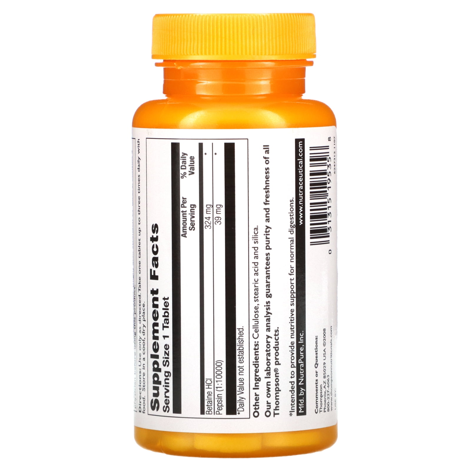Betaine Hydrochloride With Pepsin Thompson 90 Tabs - Walmart.com