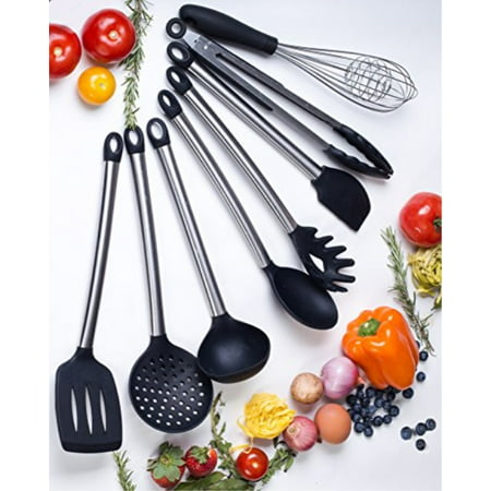 kitchen utensil set- 8 best cooking utensils-non stick silicone spatula set- for pots & pans- premium kitchen tools for (Best Pot For Cooking Spaghetti)