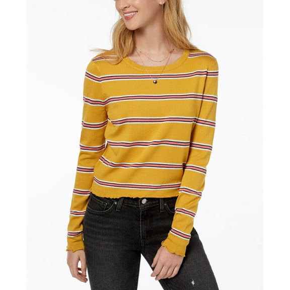 Ultra Flirt By Ikeddi Juniors Lettuce Edge Pullover Mustard Coral Stripe XS