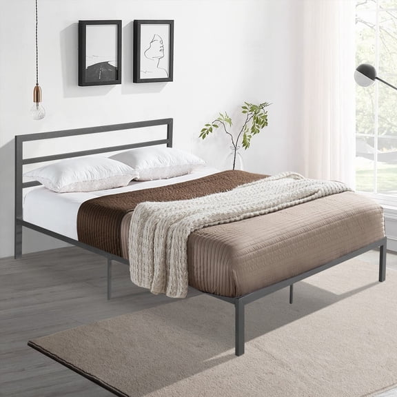 Restonic Queen Size Metal Bed Frame with Headboard - Sturdy & Easy to Assemble