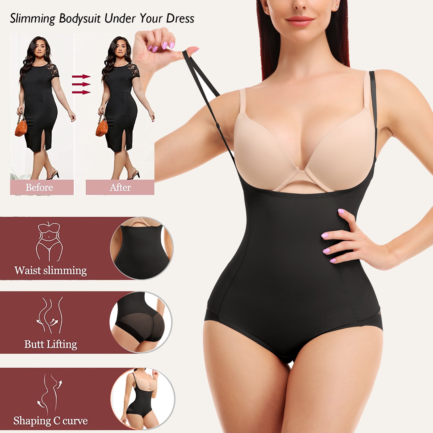 Mimigo Women Slimming Body Shaper Seamless Butt Lifter Bodysuits Push Up  Shapewear Underwear Corset