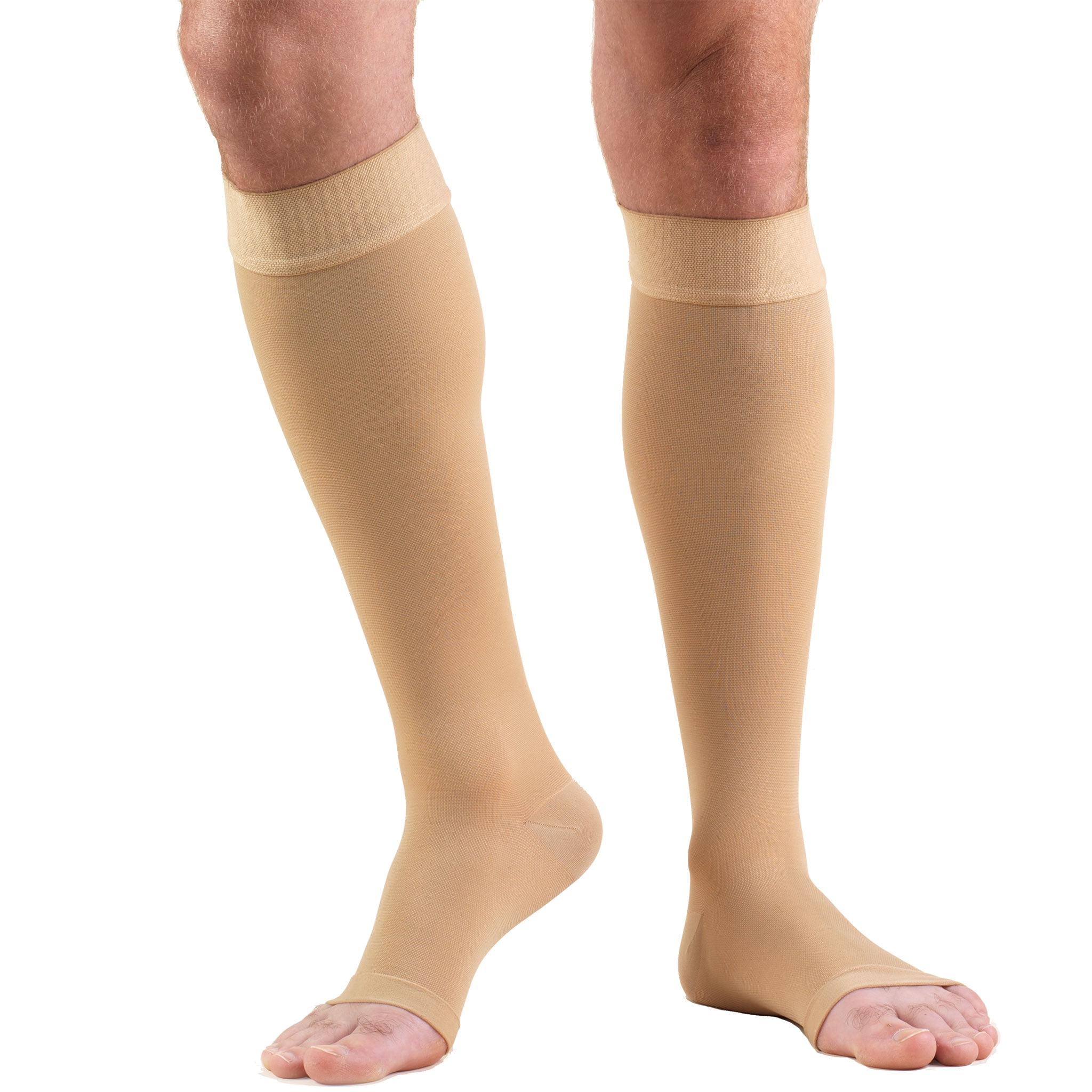 Truform Stockings, Knee High, Open Toe, Dot Top: 30-40 mmHg, Beige, Large