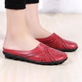 thumbnail image 6 of Women Hollow Floral Cutout Leather Mule Slides Closed Toe Casual Flat Shoes Red 7, 6 of 9