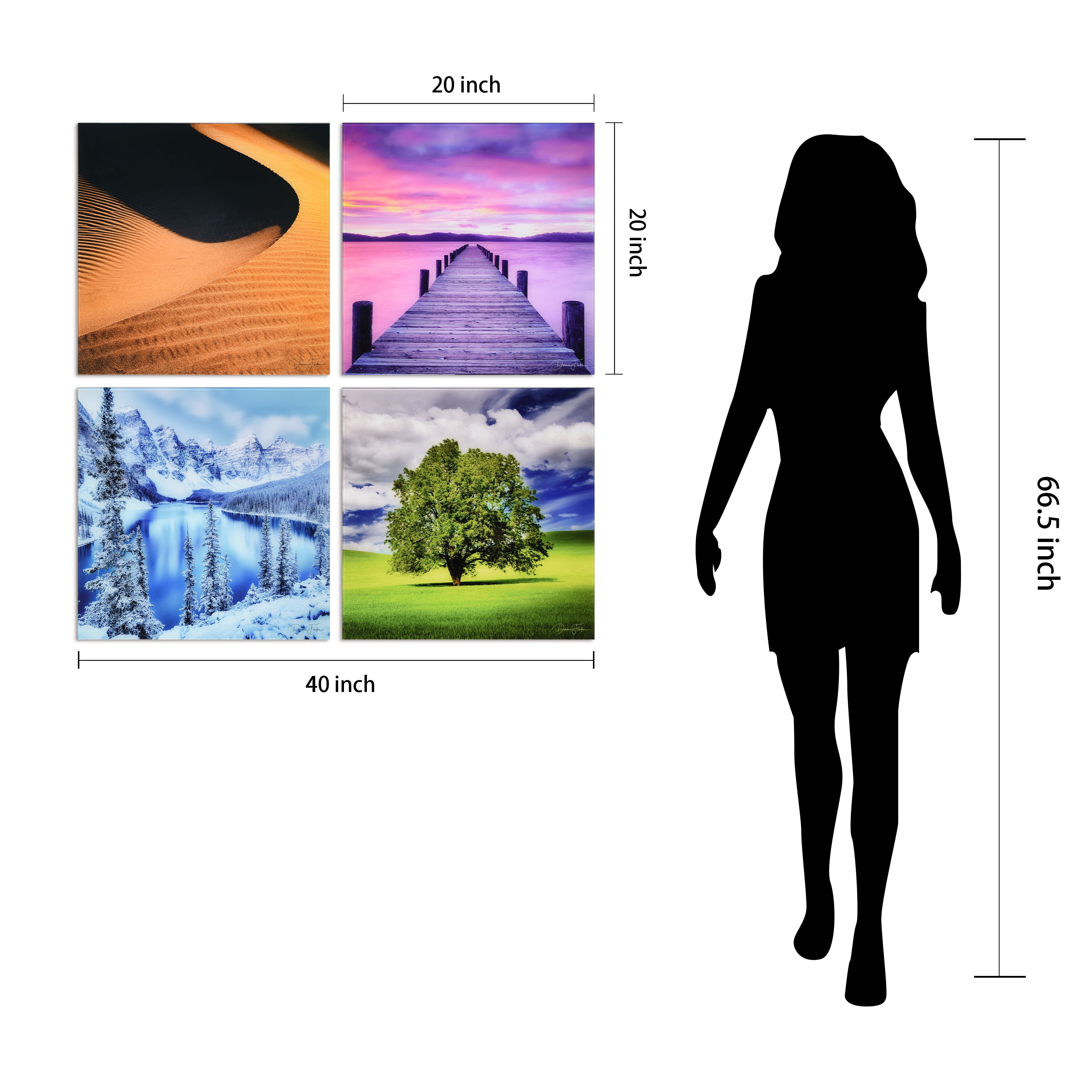 "Solitude & Sceneary" Frameless Free Floating Reverse Printed Tempered Glass Nature Scapes Wall Art