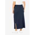 thumbnail image 3 of LWavelet Women Solid Midi Skirt Elastic Drawstring Waist With Pockets Side Split Casual Skirt Navy L, 3 of 3