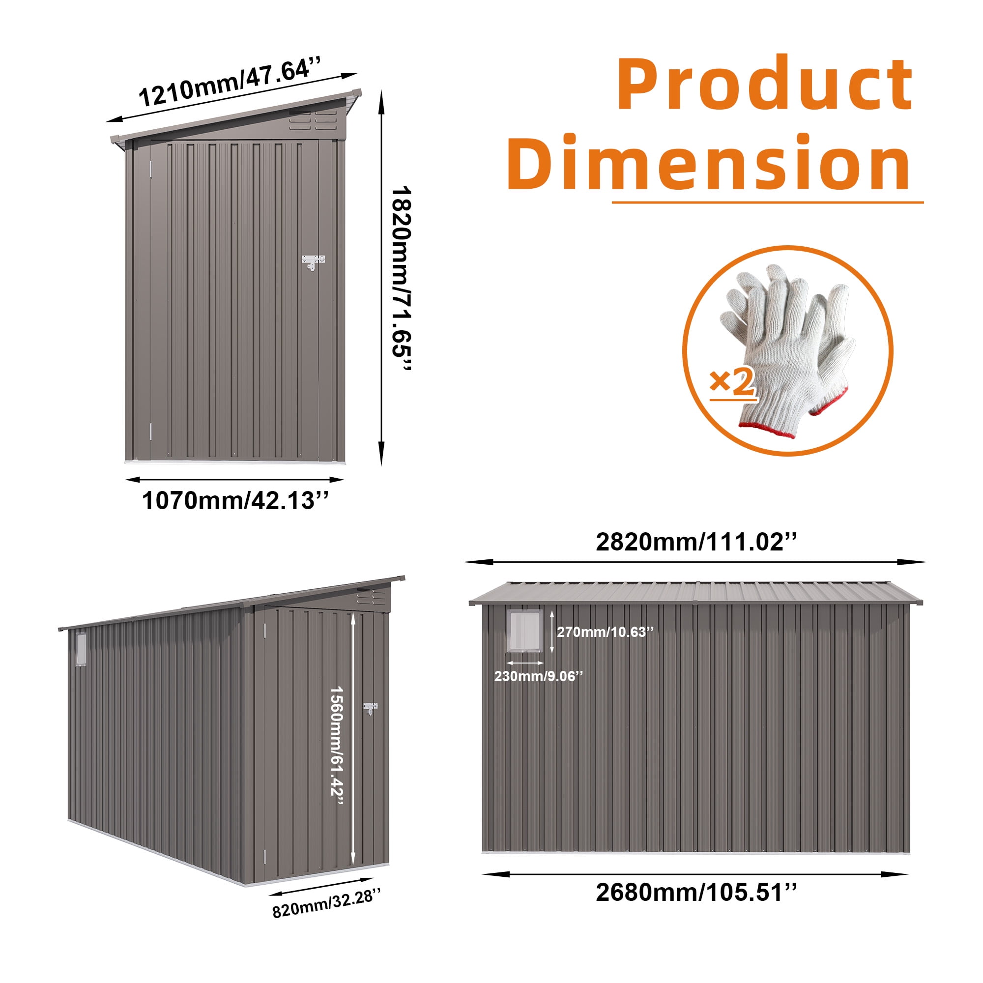 Easmvetaln 4x9FT Metal Lean To Shed with Window & Lockable Door, Outdoor Storage Shed for Backyard Garden (Gray)