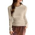 thumbnail image 5 of Women's Long Sleeve Round Neck Solid Color Pullover Tops Shirts Blouses Casual Daily Wear Loungewear Travel Outfits Fashion Essential Gift for Women | CSEONE,Beige XL, 5 of 6