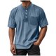 thumbnail image 2 of Blusas y camisas de manga corta con cuello redondo para hombre, blusas/camisetas casuales de verano a la moda de color liso con cuello redondo para hombre., 2 of 6