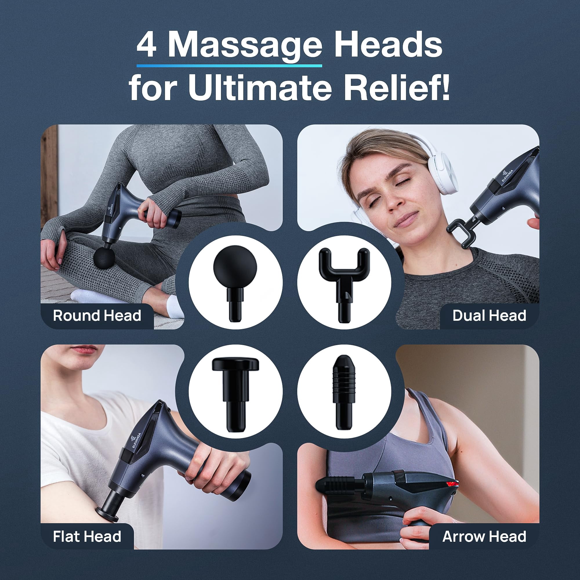 JOGGEIL Massage Gun, 3-in-1 Percussion Muscle Massage Gun with Extended Handle & Massage Belt, Back Massager for Athletes, Muscle Recovery, Back Pain Relief, 4 Heads, LED Display