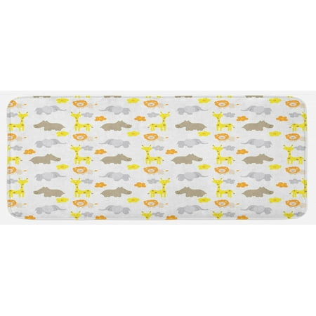 

Cartoon Kitchen Mat Jungle Animals Elephants Lions Giraffes Hippopotamuses Nature Inspired Design Plush Decorative Kitchen Mat with Non Slip Backing 47 X 19 Multicolor by Ambesonne
