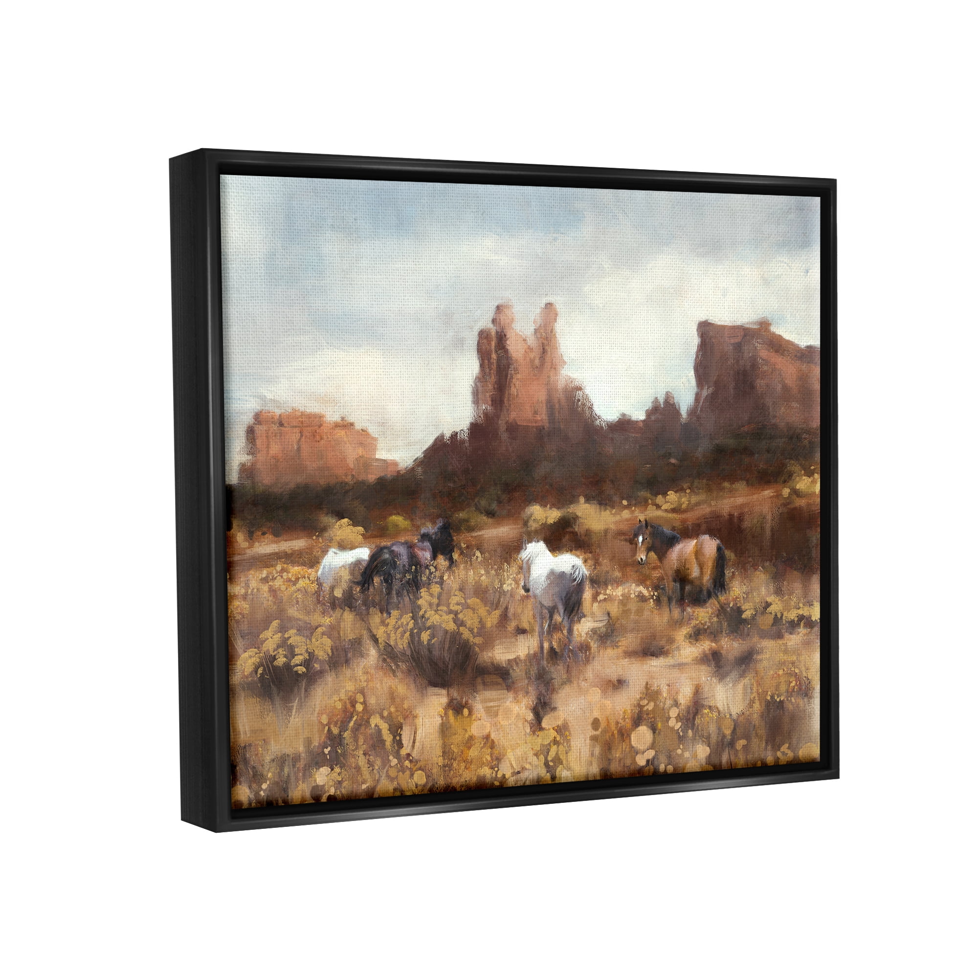 Stupell Industries Desert Horses Landscape Nature Painting Black Floater Framed Art Print Wall Art, 21 x 17