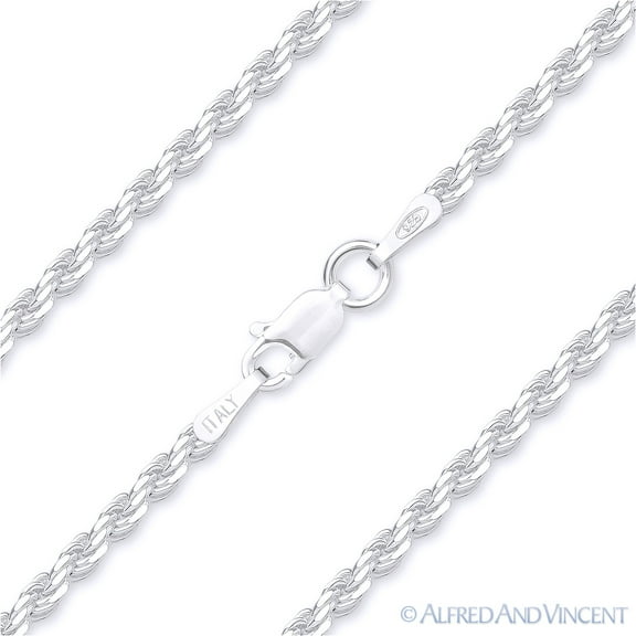 1.8mm Twist-Rope Diamond-Cut Link Italian Chain Bracelet in Solid .925 Sterling Silver