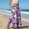 thumbnail image 5 of LWavelet Women's Vintage Floral Print Tiered Maxi Skirt, Elastic Waist with Pockets, Boho Spring & Easter Long Skirt Dark Purple 2XL, 5 of 6