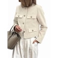 thumbnail image 2 of Womens Cropped Blazer Jacket Collarless Button Down Business Casual Fall Outfits Winter Coats White M, 2 of 9