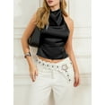 thumbnail image 4 of HWWANBEI Women Halter Backless Tank Tops Satin High Cowl Neck Summer Solid Color Slim Fit Crop Tops, 4 of 7